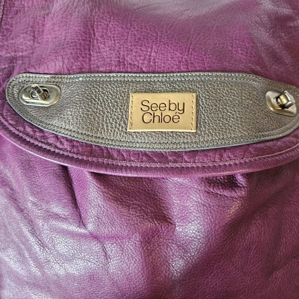 See By Chloe XL Purple Orchid & Gunmetal Leather Vintage Y2K Shoulder Bag, VGUC - Picture 8 of 12